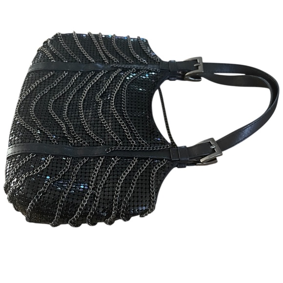 WHITING & DAVIS Chainmail Black Leather, Mesh, & Chain Mini Handbag Evening Bag - Picture 13 of 14